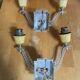 Chandelier + pair of wall lights in the old style jules leleu gilded + perspex plexi