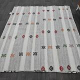 Vintage Turkish Kilim Rug 162x192 cm, Grey Stripes and Colorful Patterns