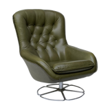 Swivel armchair in olive green leather 1970s