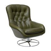 Fauteuil pivotant en cuir vert olive années 1970