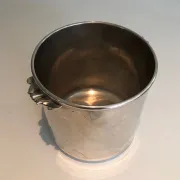 Cylindrical Silver-Plated Champagne Bucket with Small Leaf-Shaped Handles.
