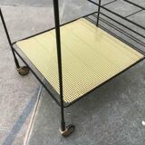 Minimalist perforated metal serving trolley in mid-century style, 1960s.