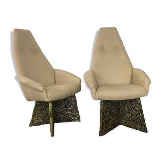 Set of 2 armchairs high back Brutalists Adrian Pearsall for Craftsman