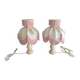Pair of antique bedside lamps in alabaster and satin lampshade
