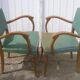 Paire de fauteuils bridge en skaï vert 1960