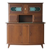 Vintage 1950s Mado sideboard - two sections - patinated wood & art deco glass