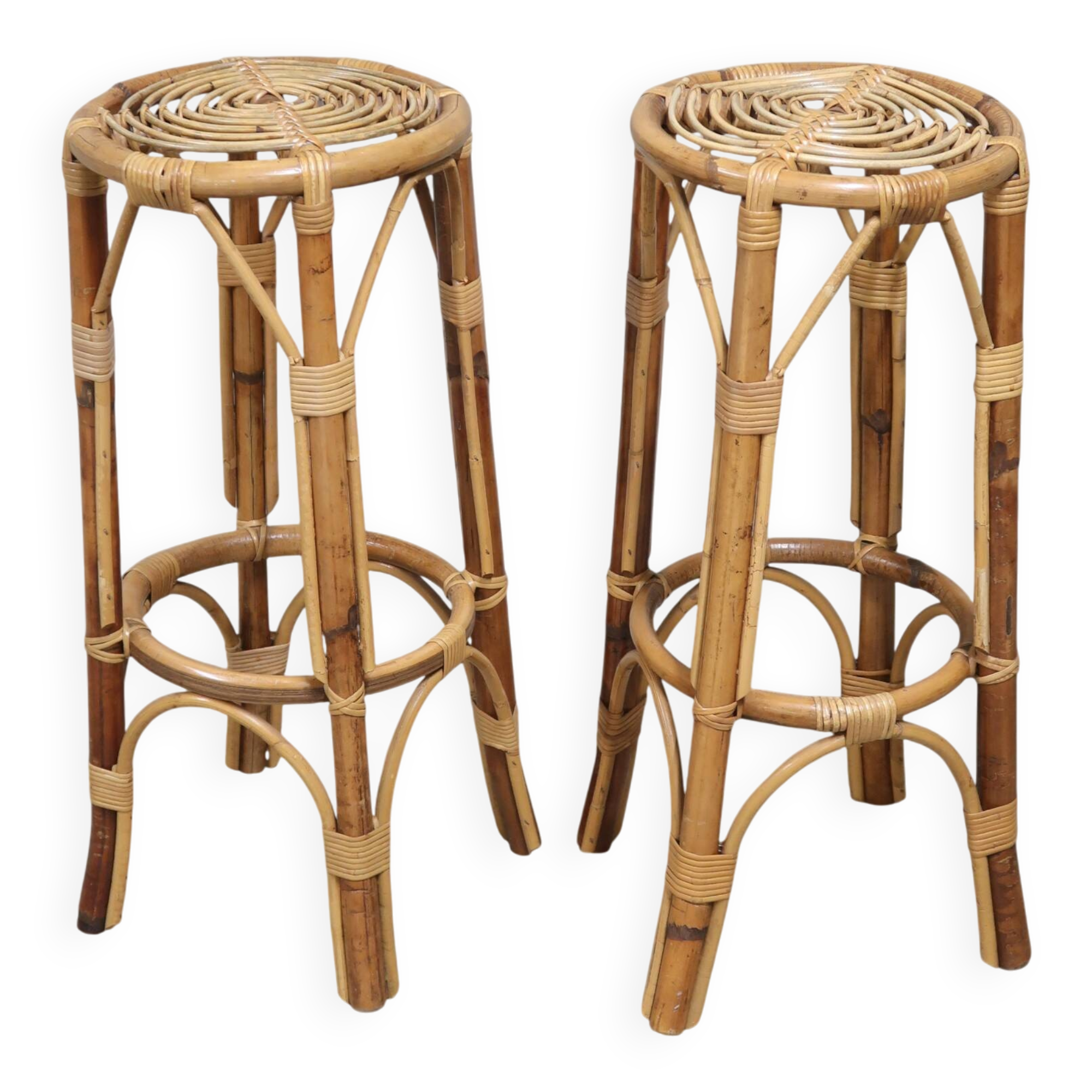 2 vintage rattan bar stools 60s