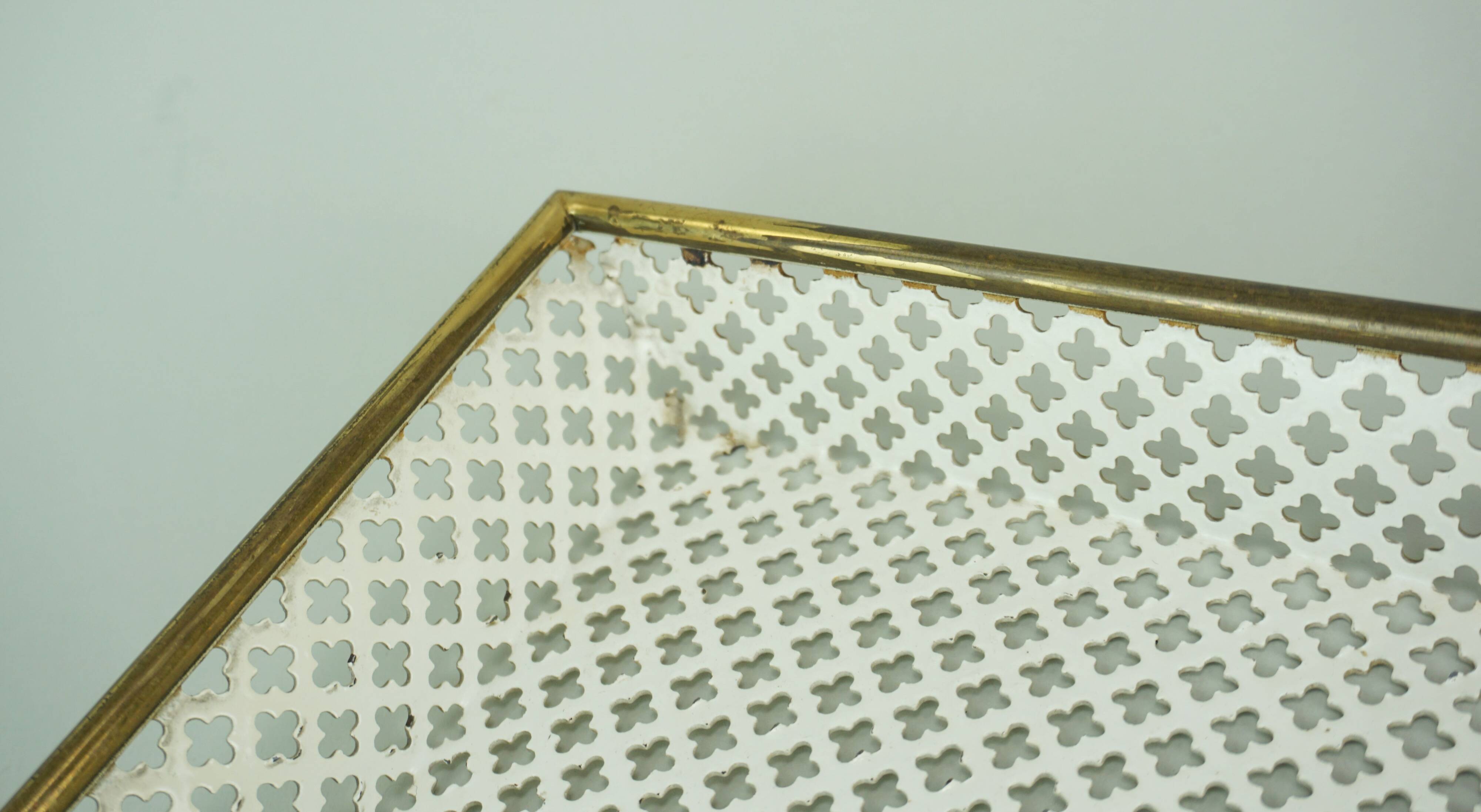 Vintage tray, perforated metal and brass, attr. to mathieu matégot 50s