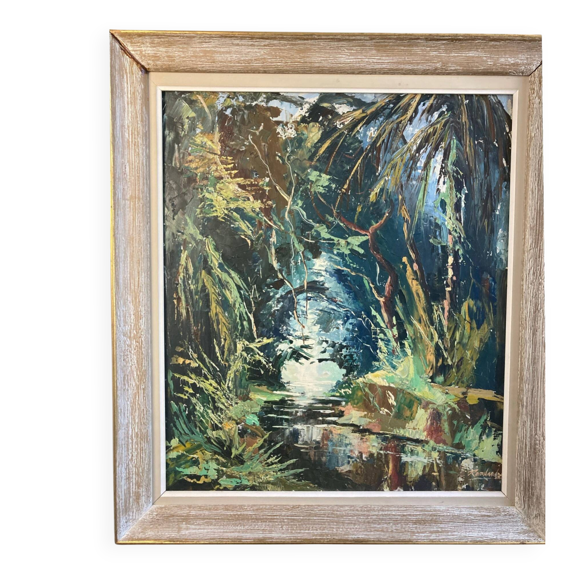 REMILANDOU, HSP tropical river landscape signed 20th century