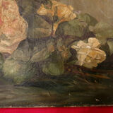 Oil On Ancient Canvas Bouquet De Roses
