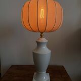 White ceramic table lamp with pastel shade