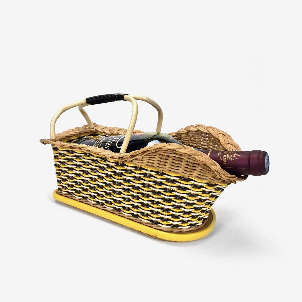 Porte-bouteille en osier tressé et scoubidou