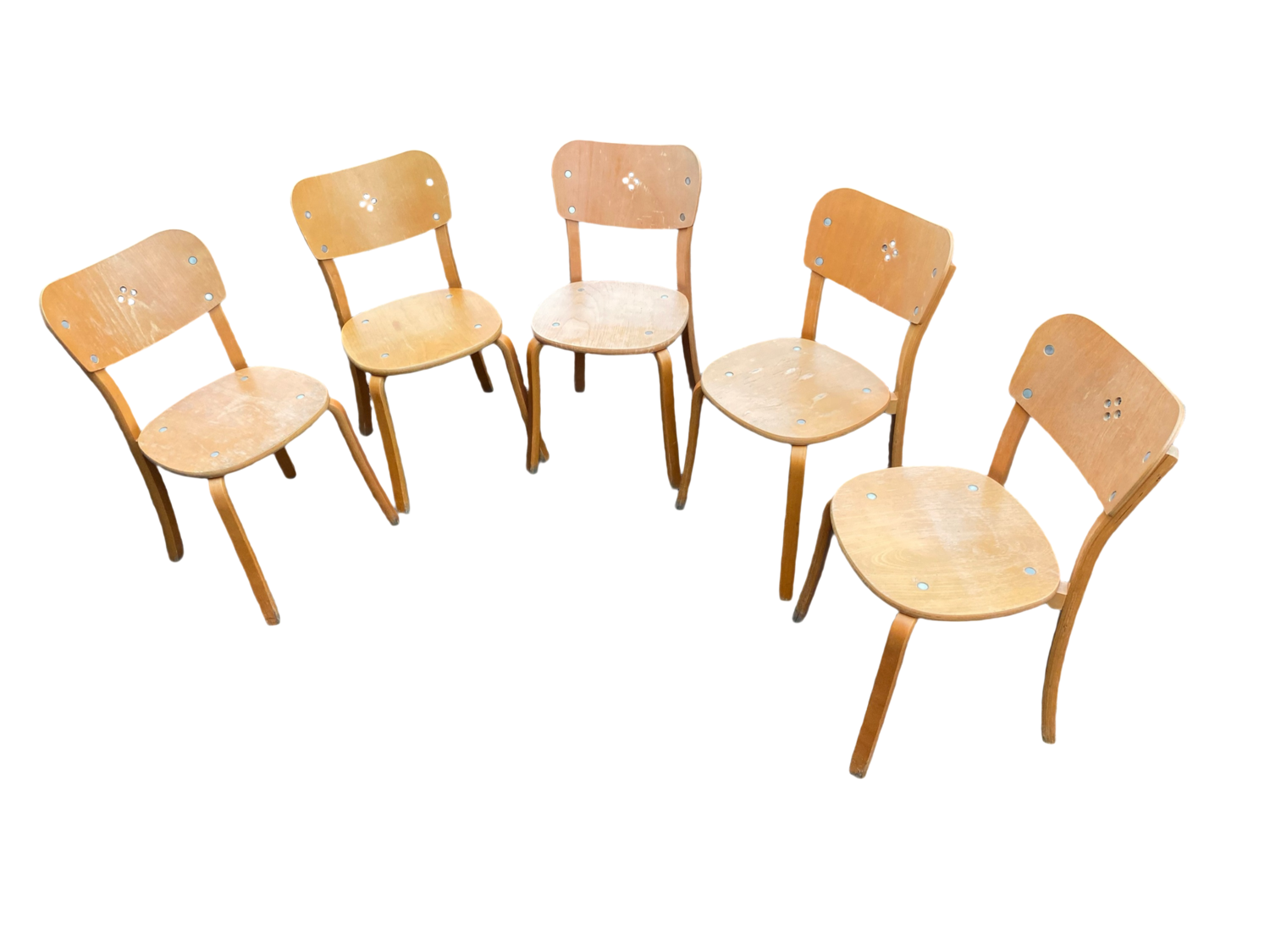 Set of 5 vintage wooden school chairs – 1950s/60s – industrial style