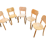 Set of 5 vintage wooden school chairs – 1950s/60s – industrial style