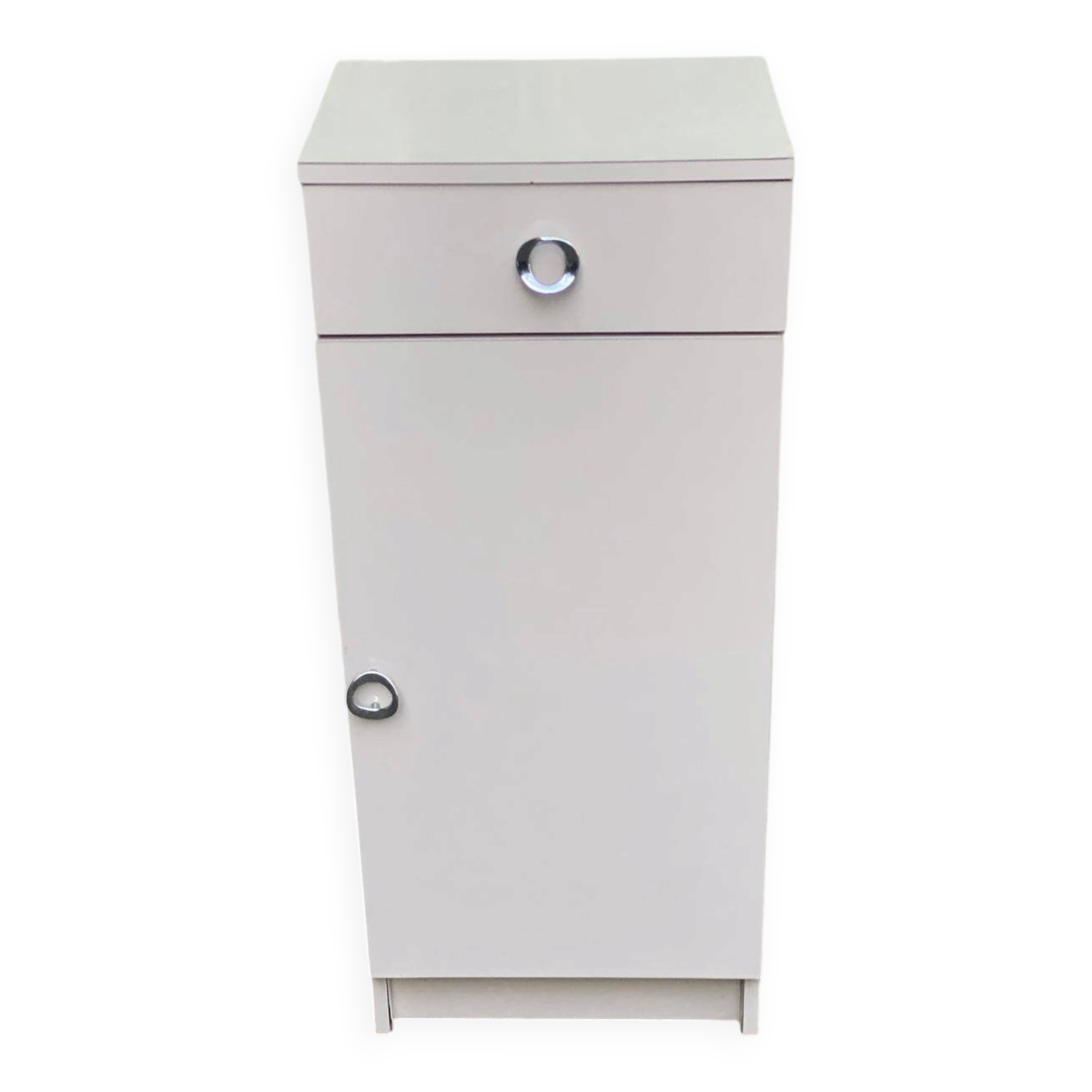 Narrow vintage beige bathroom cabinet 1970s