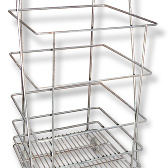 Basket, log basket, galvanized metal with 4 wheels, vintage