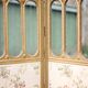 Vintage screen, old 3-panel screen, molded wood and fabric screen