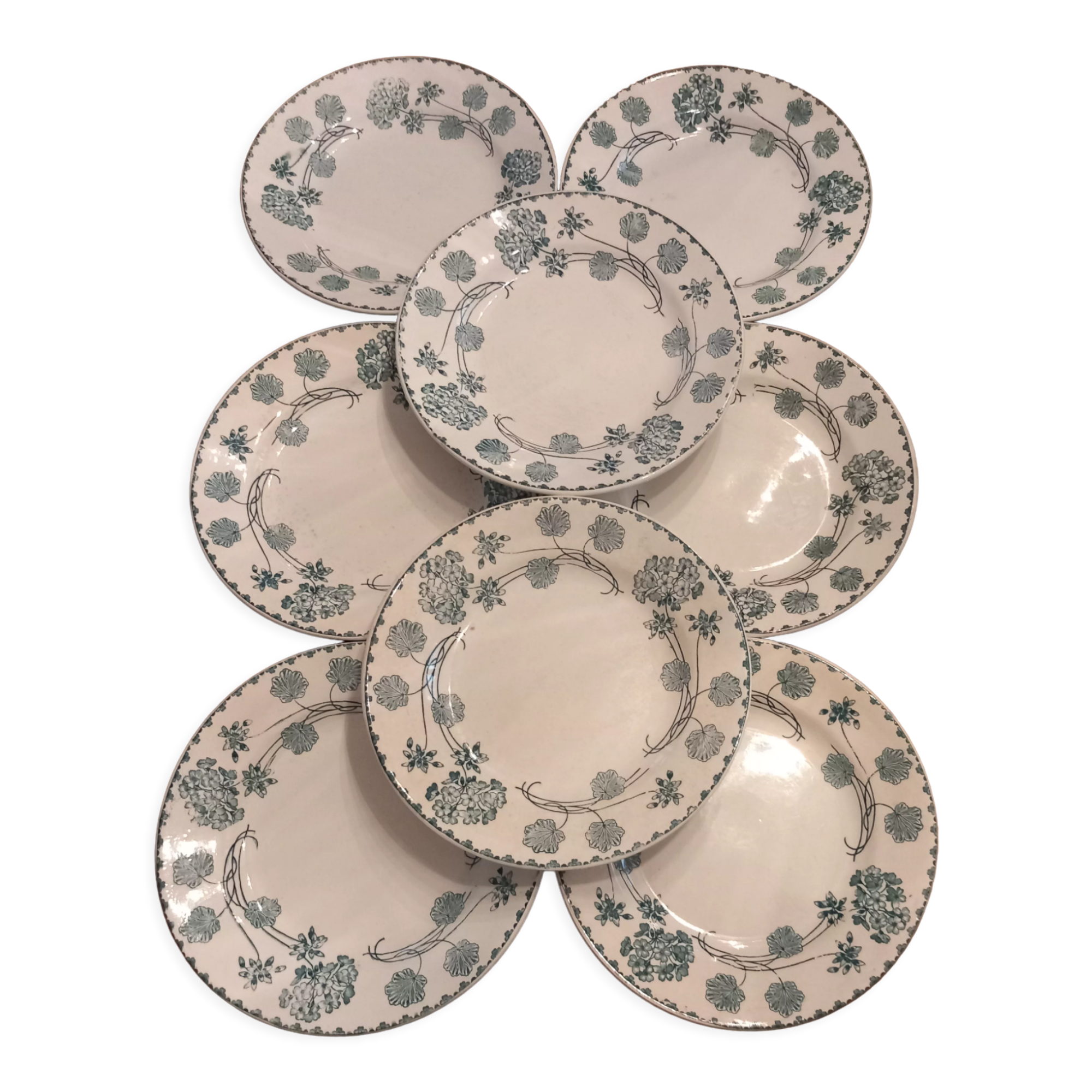 8 plates "flat" iron earth. Geranium.sarreguemine