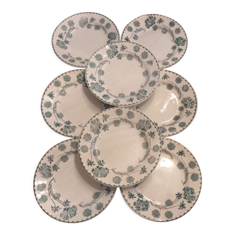 8 assiettes "plates"  terre de fer.Geranium.sarreguemine