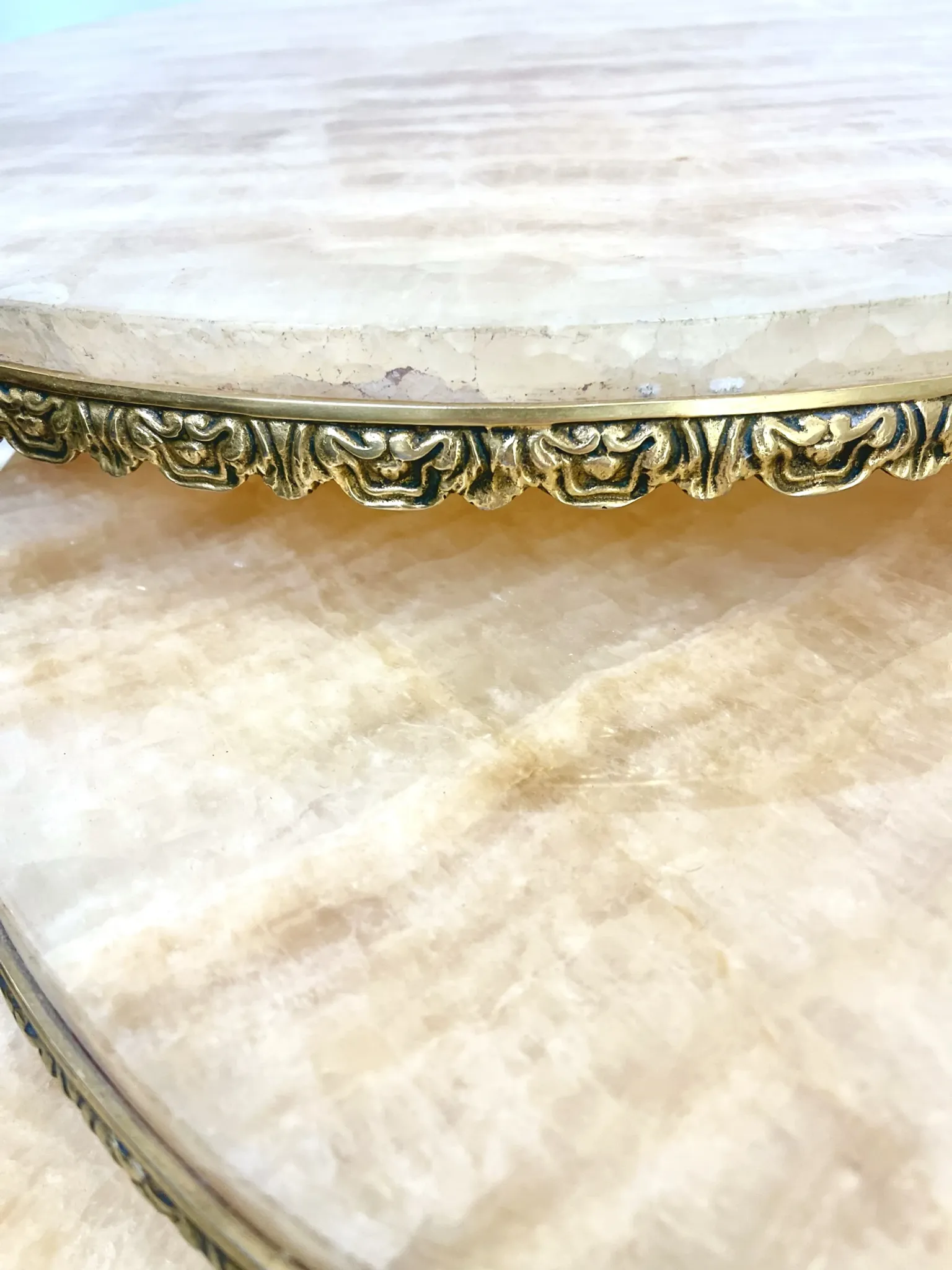 Set of 3 nesting tables in marble and gold metal – 1970s