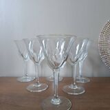 6 crystal water/wine glasses with flat ribs, vintage