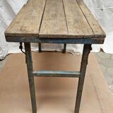 Folding workshop table in teak and wrought iron