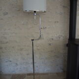Flexible floor lamp, chrome, opaque white lampshade and metallic edges