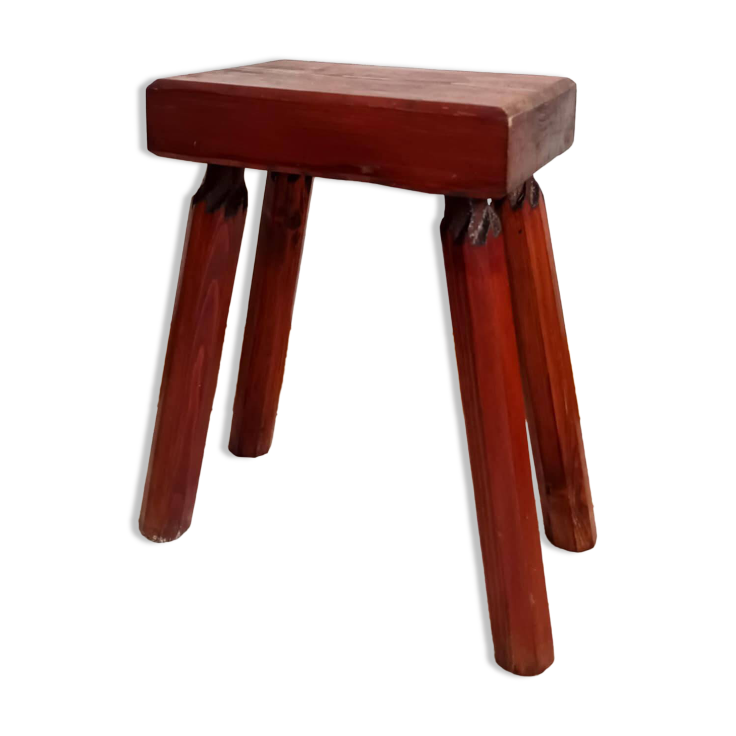 Vintage wooden brutalist farm stool