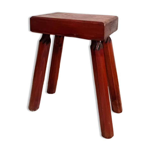 Tabouret de ferme brutaliste en bois vintage