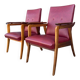 Vintage design armchair set – red skai and teak (1960s)