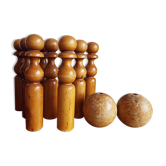 Set of 9 turned wooden pins