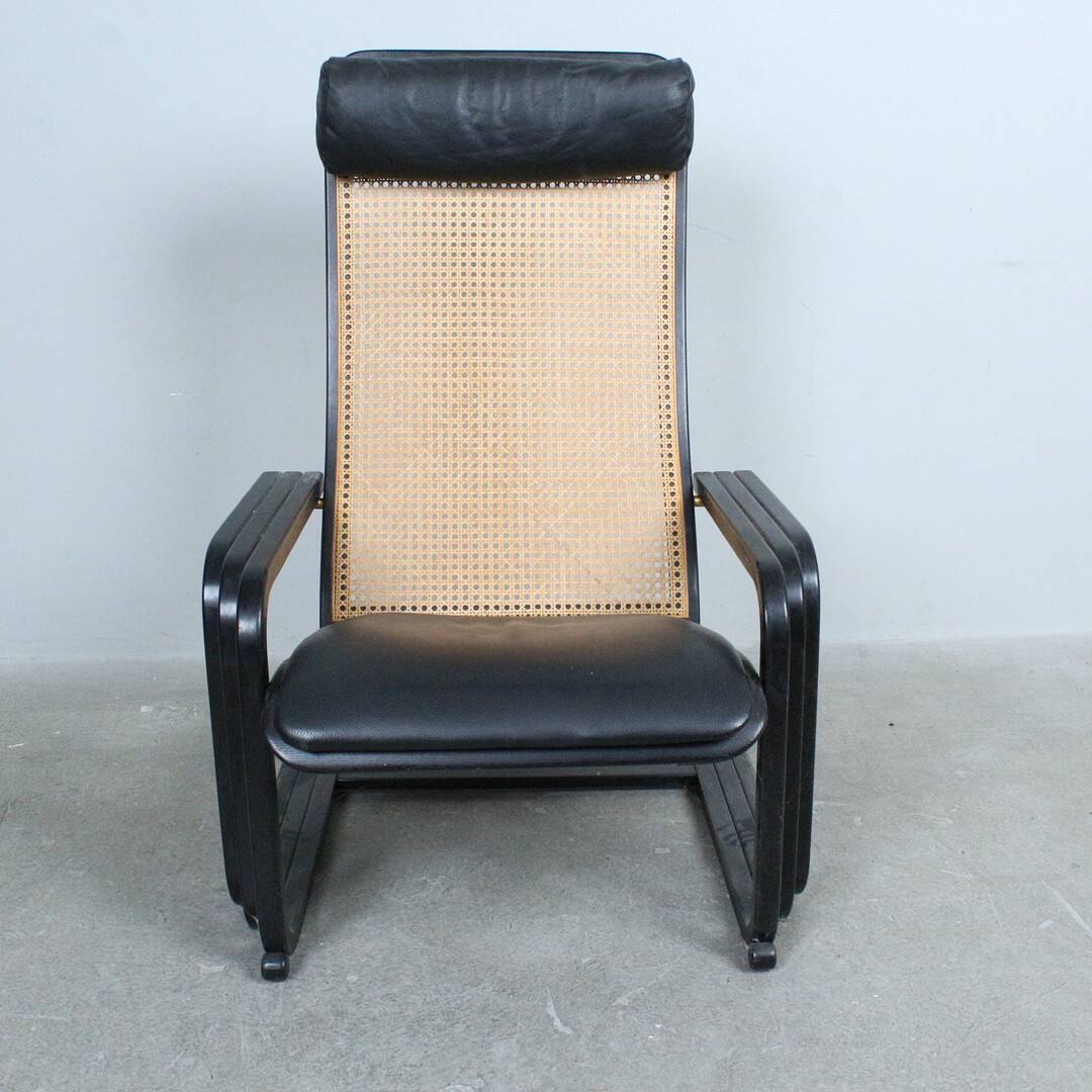 1980s Lounge Chair — Wiener Weave & Leather — Adjustable Backrest — Vintage