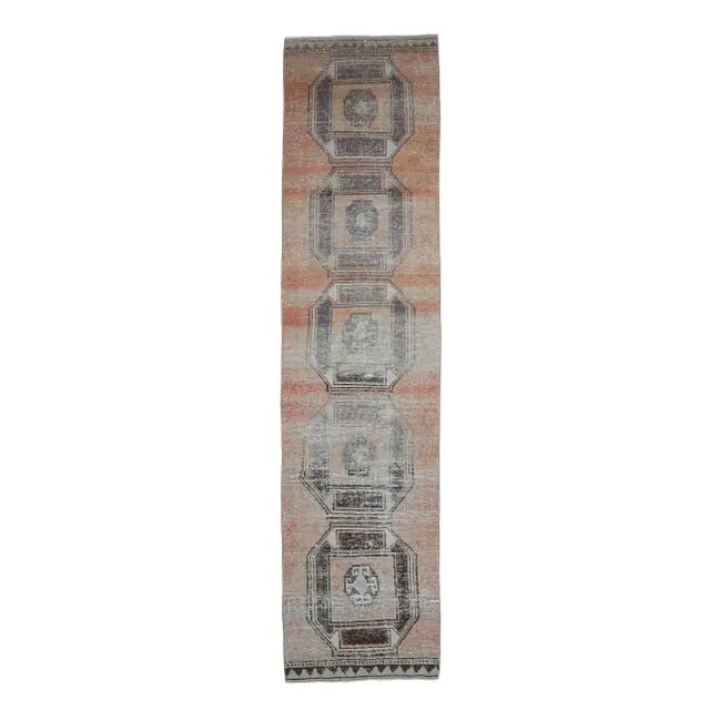 Vintage Orange Natural Turkish Hand-Knotted Runner 80x329