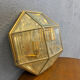 Geometric wall light in brass and glass, 1980s.