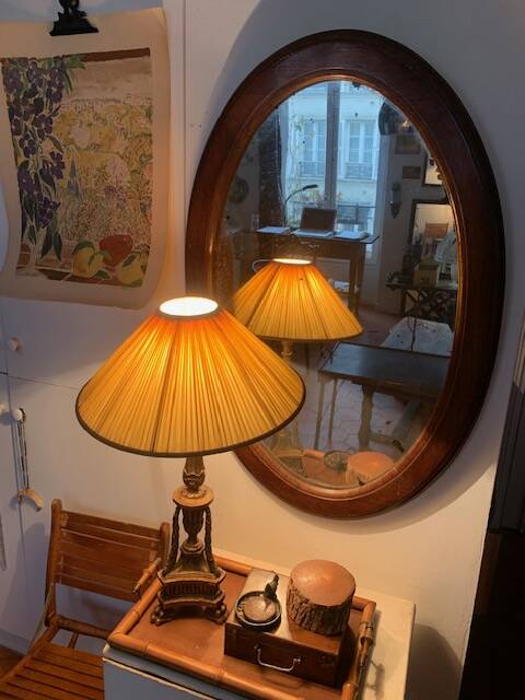 Large antique oval mahogany mirror, mercury glass, 19th century