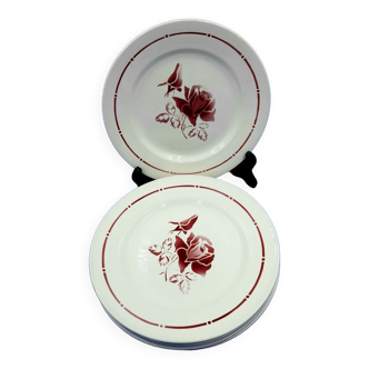 Set of 6 old digoin sarreguemines plates vintage red roses