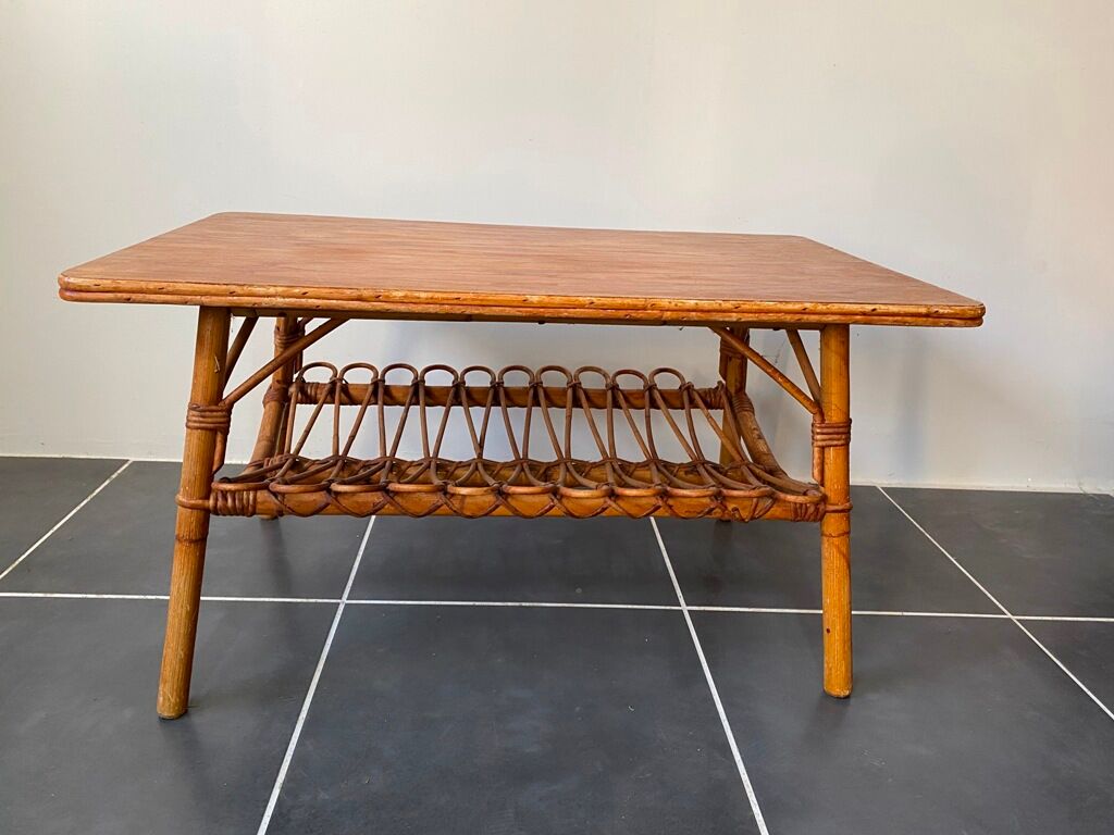 Vintage rattan coffee table 86x53x46 70s