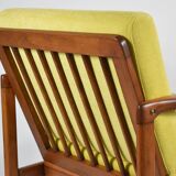 Scandinavian restored armchair, original 60s icon, yellow, teak