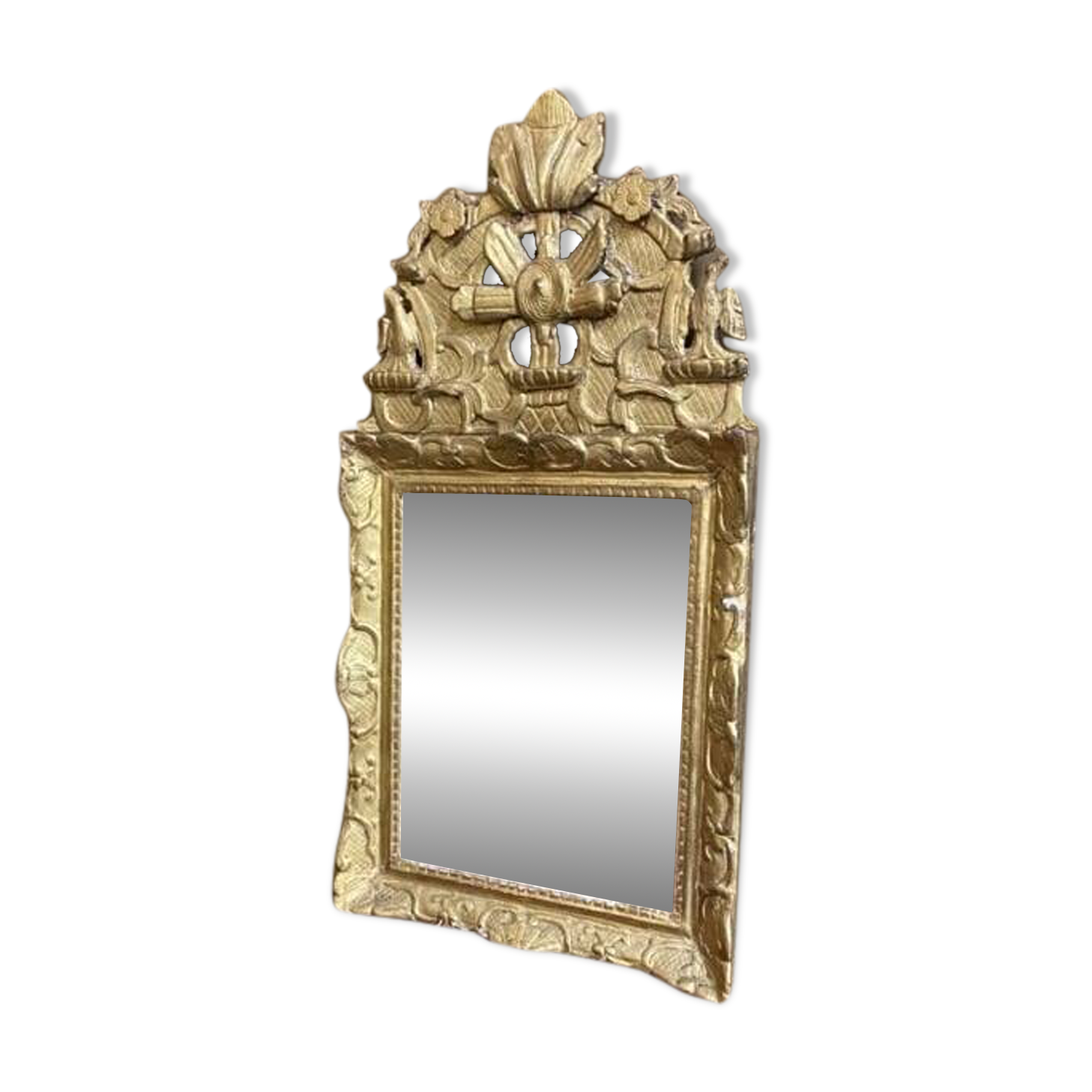 Small antique mirror in gilded wood, regency style