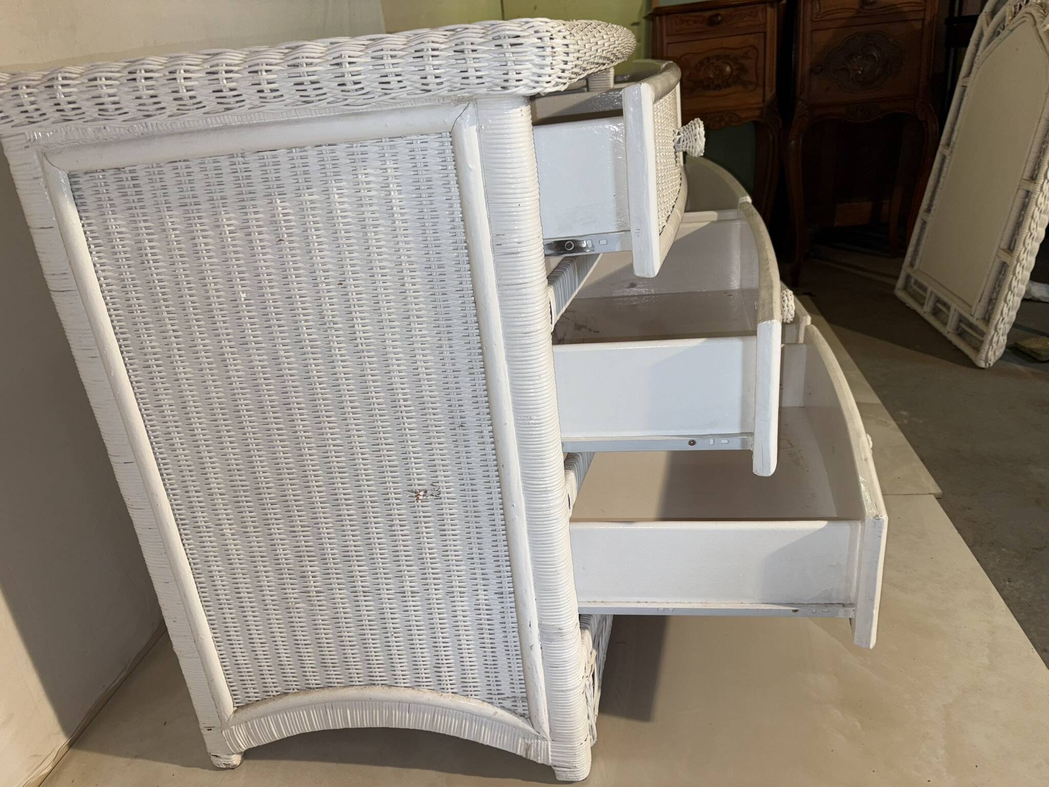 Vintage 6-drawer white woven rattan chest of drawers