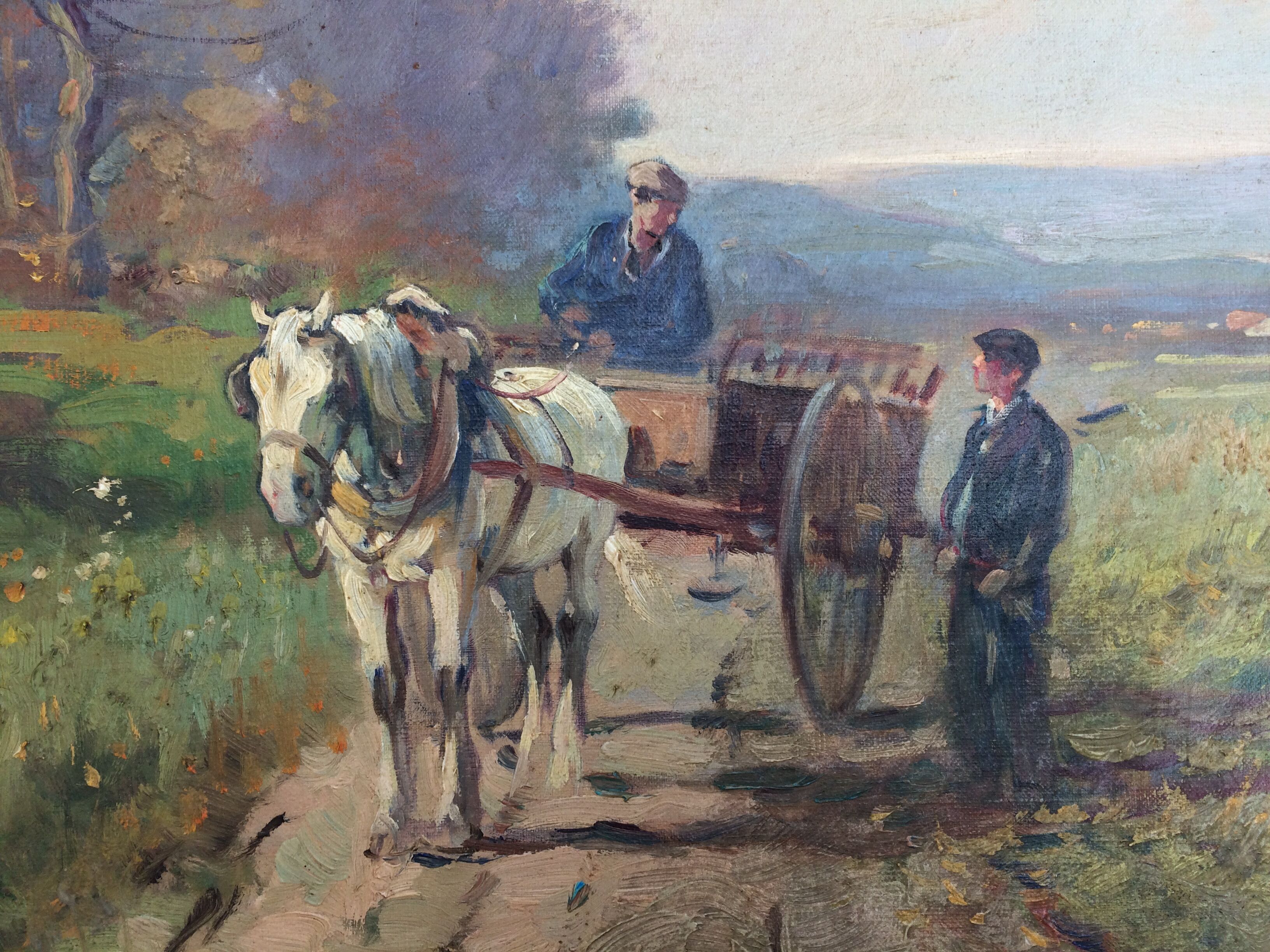 Oil on canvas countryside and cart