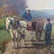 Huile sur toile campagne et charrette