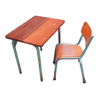 Table-bureau d'enfant teck et sa chaise, vintage années 50/60