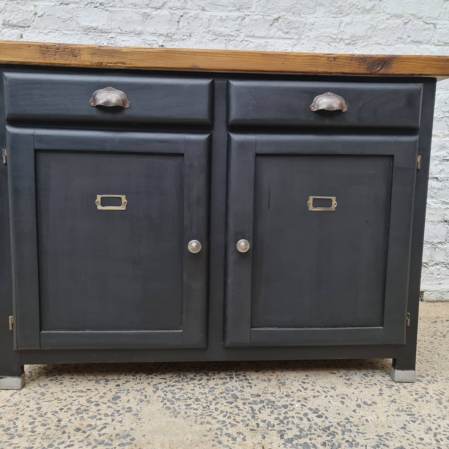 Old workshop furniture workbench tray two doors two drawers