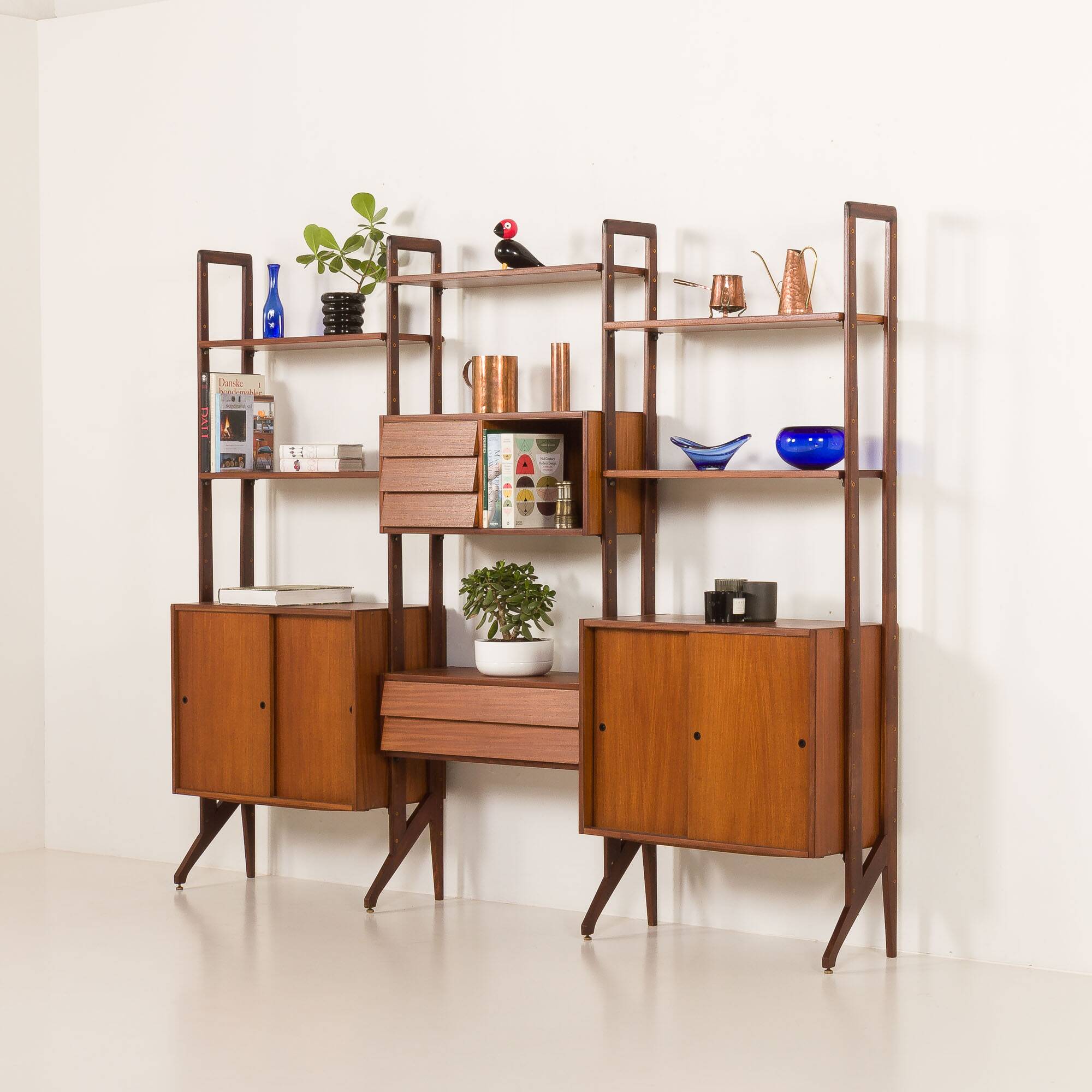 Italian freestanding wall unit or room divider in teak, 1960s