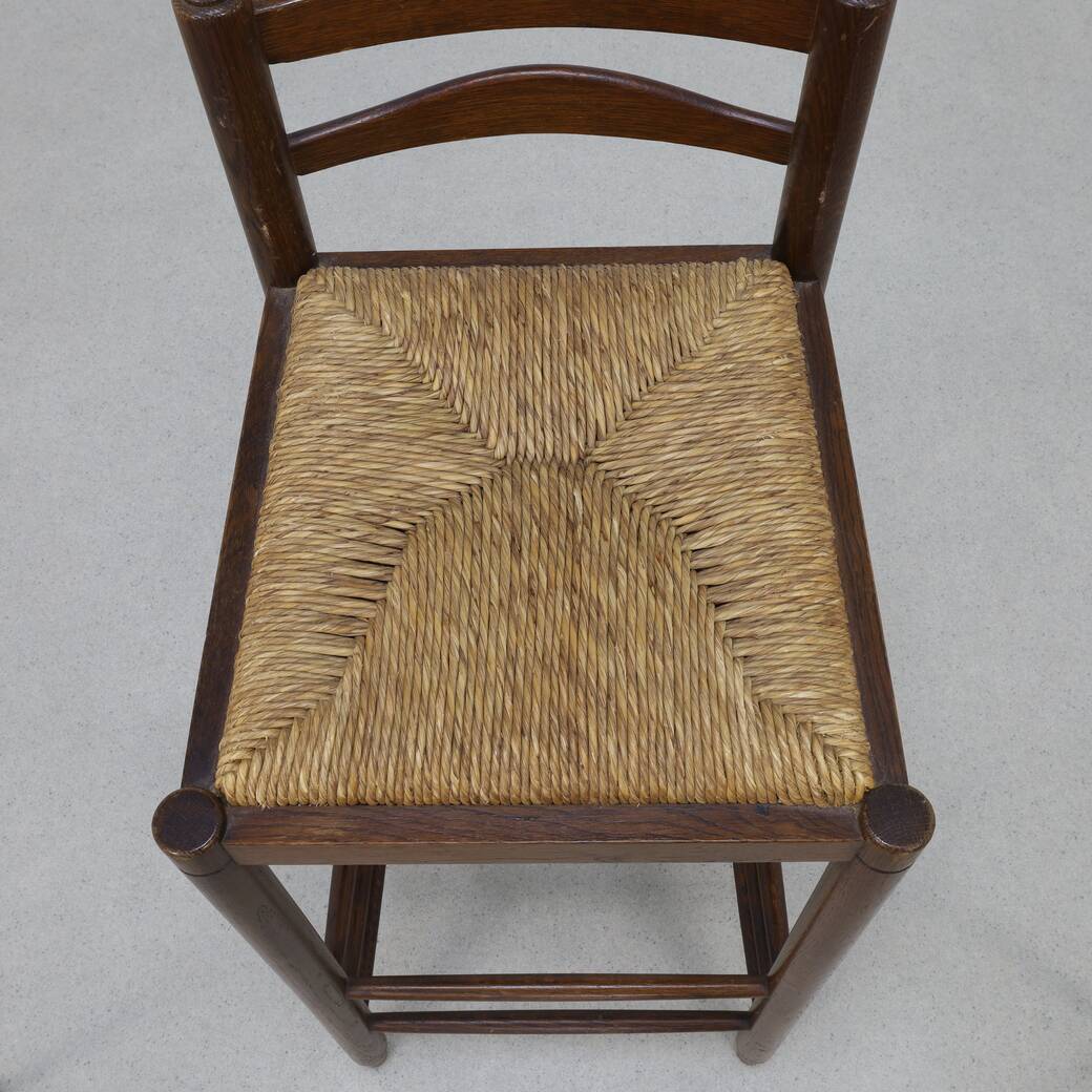 4x Vintage Bar Stool in Wood and Rush, 1970s
