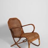 Paire de fauteuils en rotin et osier, années 1950.
