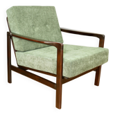 Vintage brown wooden armchair green-olive jeans design by Z. Bączyk - 2 pieces available