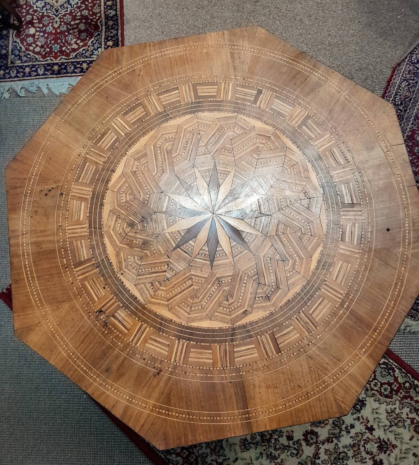 Marquetry pedestal table