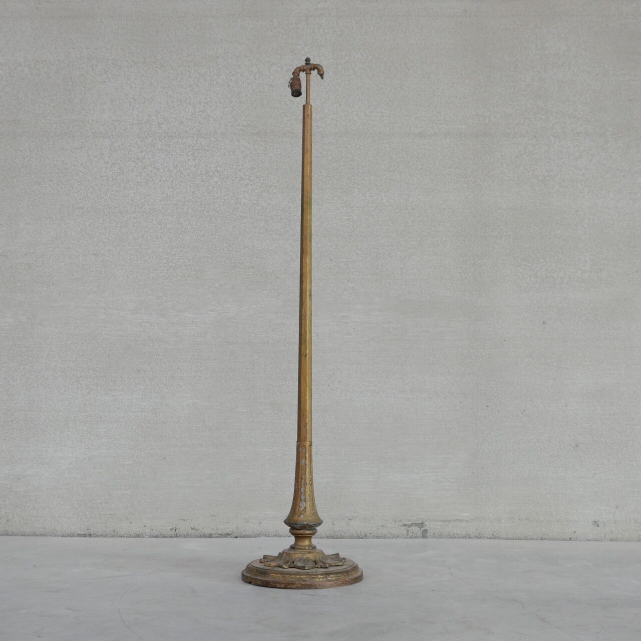Art deco french wooden and metal gilt floor lamp